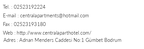 Central Apart Hotel telefon numaralar, faks, e-mail, posta adresi ve iletiim bilgileri